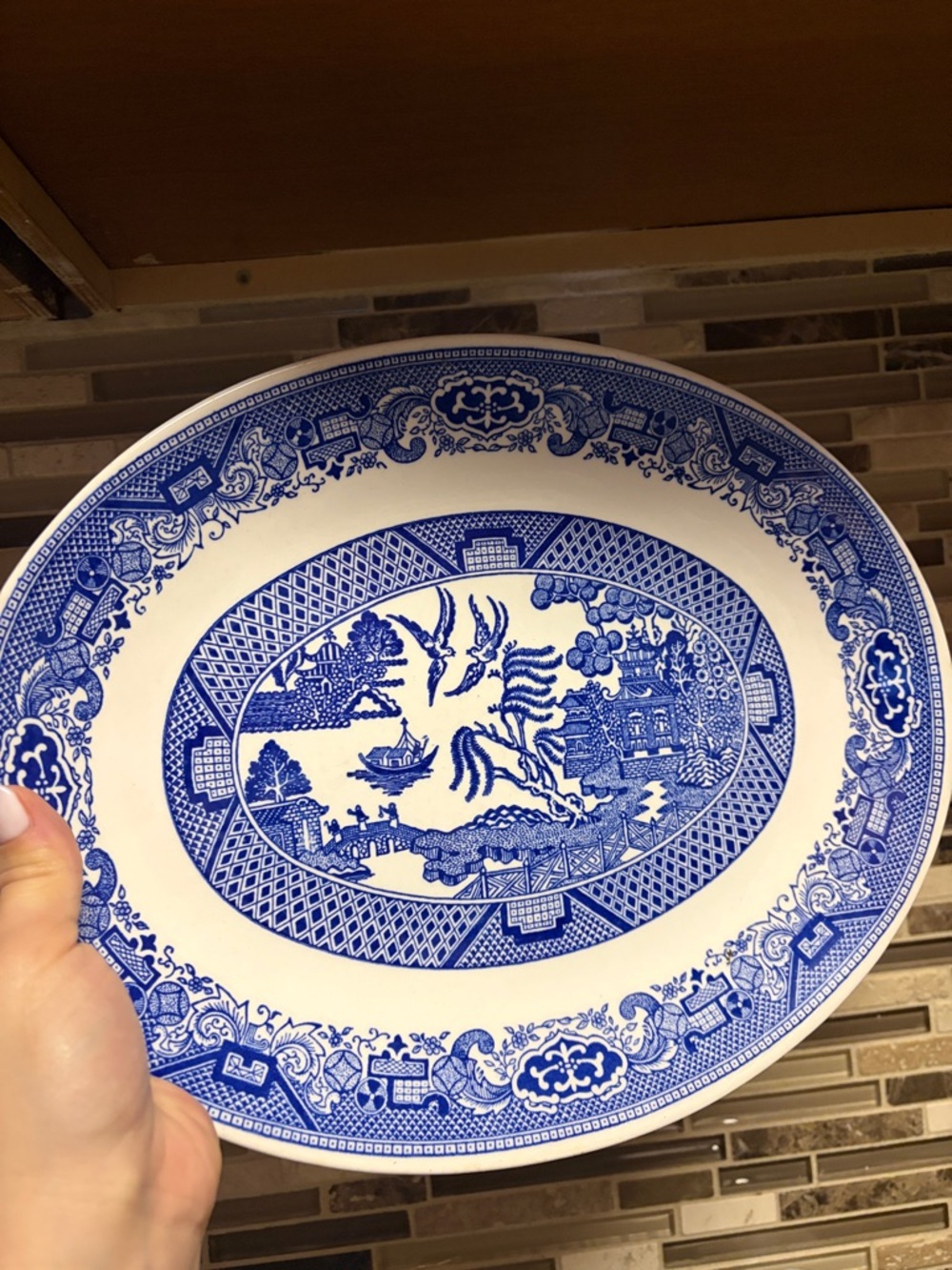Blue Willow Pattern Oval Serving Platter 13” MCM - Picture 5 of 7